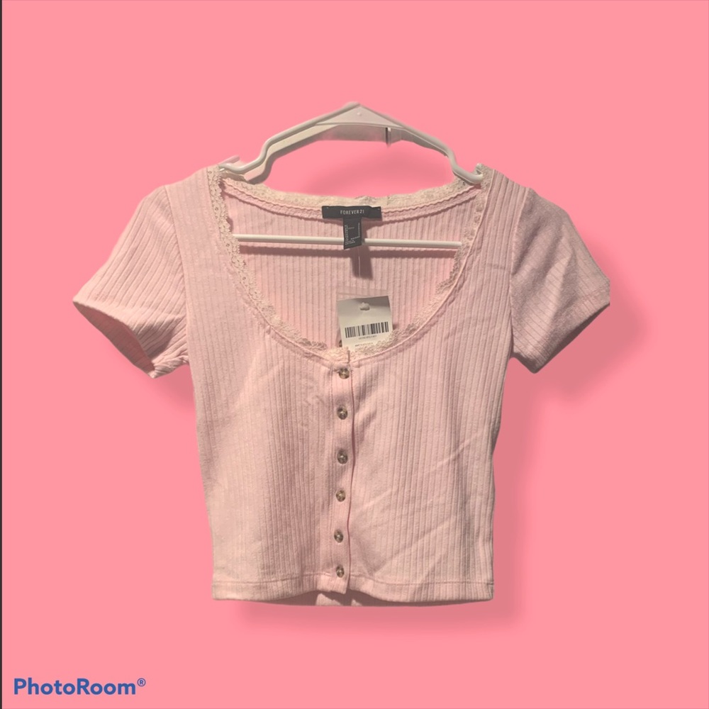 forever 21 light pink lace knit crop top